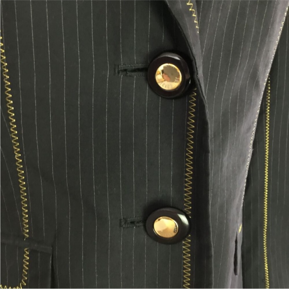 Roberto Cavalli Blazer Womens 44 Black Pinstripe Gold Stitching Snakeskin Liner - Picture 8 of 11